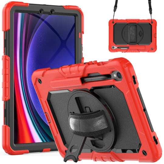 For Samsung Galaxy Tab S8 / S7 Lucky Wheel Grip Silicone Hybrid PC Tablet Case with Shoulder Strap(Red+Black)