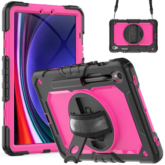 For Samsung Galaxy Tab S8 / S7 Lucky Wheel Grip Silicone Hybrid PC Tablet Case with Shoulder Strap(Black+Rose Red)