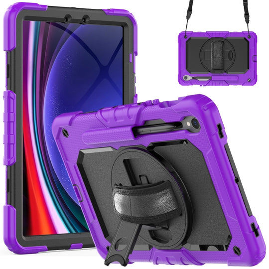 For Samsung Galaxy Tab S8 / S7 Lucky Wheel Grip Silicone Hybrid PC Tablet Case with Shoulder Strap(Purple+Black)
