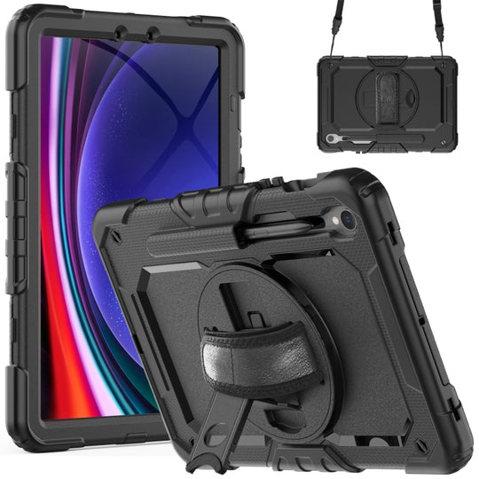 For Samsung Galaxy Tab S9 / S9 FE / S10 FE Lucky Wheel Grip Silicone Hybrid PC Tablet Case with Shoulder Strap(Black)