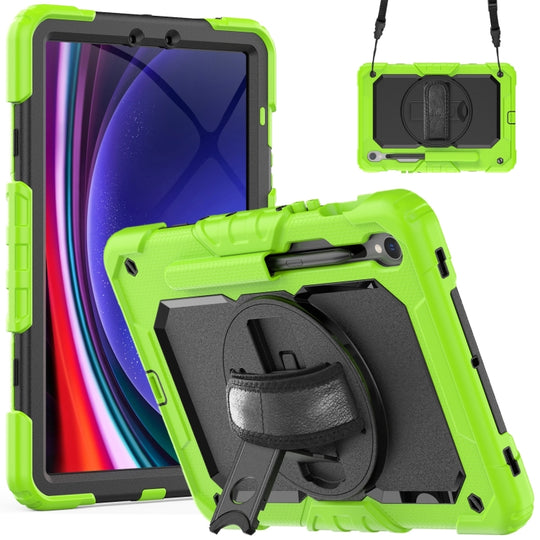 For Samsung Galaxy Tab S9 / S9 FE / S10 FE Lucky Wheel Grip Silicone Hybrid PC Tablet Case with Shoulder Strap(Yellow Green+Black)