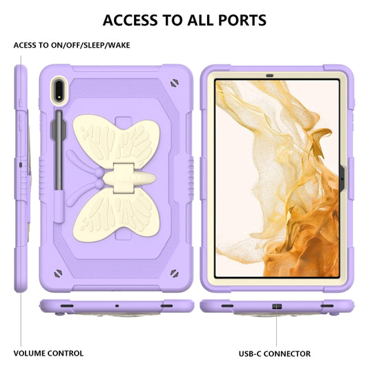 For Samsung Galaxy Tab S9+ Butterfly Kickstand Heavy Duty Hard Rugged Tablet Case(Beige+Raro Purple) by buy2fix