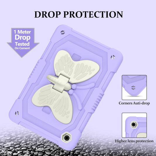For Samsung Galaxy Tab A9+ Butterfly Kickstand Heavy Duty Hard Rugged Tablet Case(Beige+Raro Purple) - Galaxy Tab A9+ by buy2fix | Online Shopping UK | buy2fix