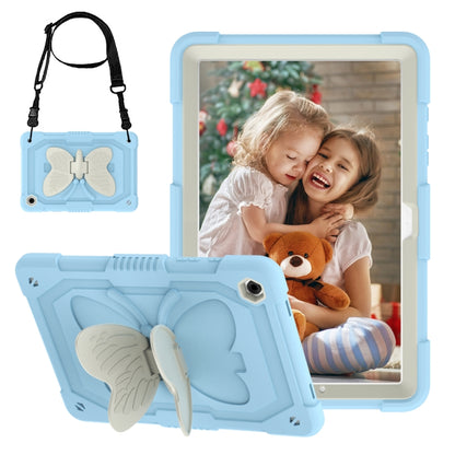 For Samsung Galaxy Tab A9+ Butterfly Kickstand Heavy Duty Hard Rugged Tablet Case(Beige+Ice Blue) - Galaxy Tab A9+ by buy2fix | Online Shopping UK | buy2fix