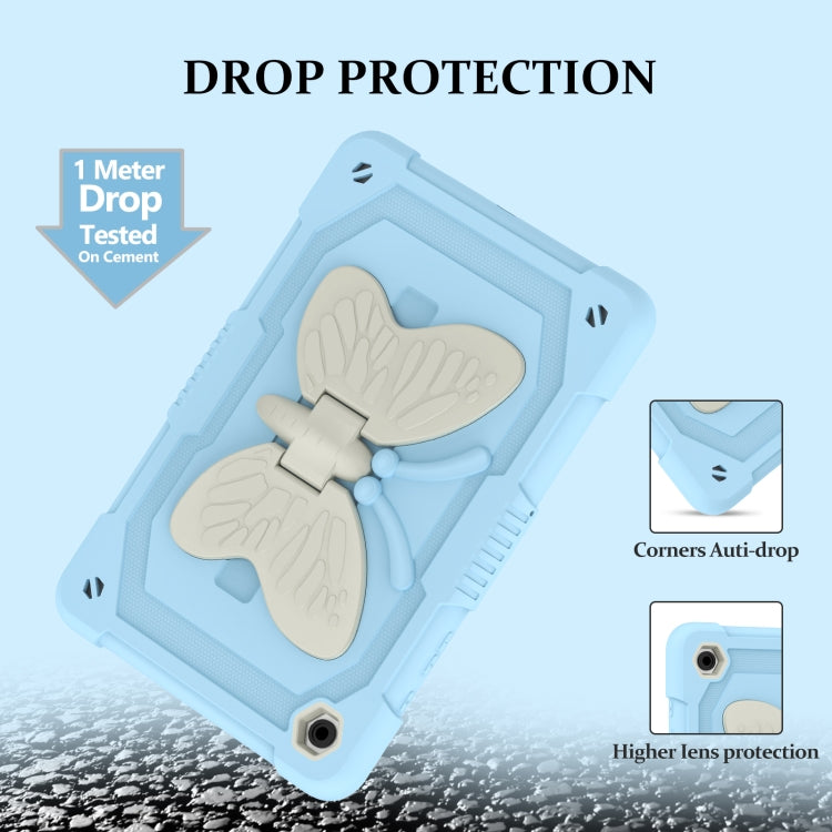 For Samsung Galaxy Tab A9+ Butterfly Kickstand Heavy Duty Hard Rugged Tablet Case(Beige+Ice Blue) - Galaxy Tab A9+ by buy2fix | Online Shopping UK | buy2fix