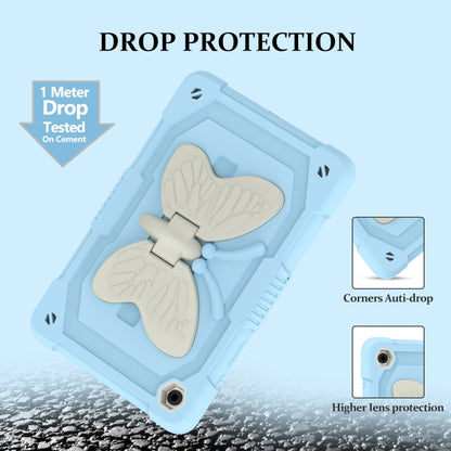 For Samsung Galaxy Tab A9+ Butterfly Kickstand Heavy Duty Hard Rugged Tablet Case(Beige+Ice Blue) - Galaxy Tab A9+ by buy2fix | Online Shopping UK | buy2fix