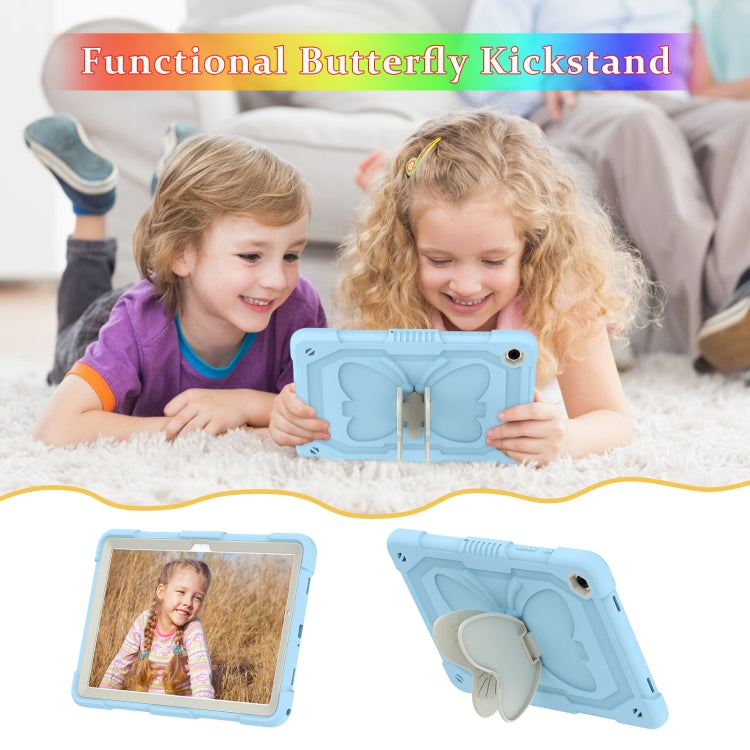 For Samsung Galaxy Tab A9+ Butterfly Kickstand Heavy Duty Hard Rugged Tablet Case(Beige+Ice Blue) - Galaxy Tab A9+ by buy2fix | Online Shopping UK | buy2fix