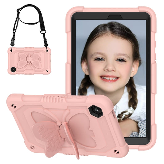 For Samsung Galaxy Tab A9 Butterfly Kickstand Heavy Duty Hard Rugged Tablet Case(Rose Pink) - Galaxy Tab A9 by buy2fix | Online Shopping UK | buy2fix