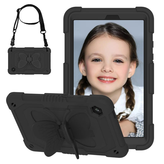 For Samsung Galaxy Tab A9 Butterfly Kickstand Heavy Duty Hard Rugged Tablet Case(Black) - Galaxy Tab A9 by buy2fix | Online Shopping UK | buy2fix