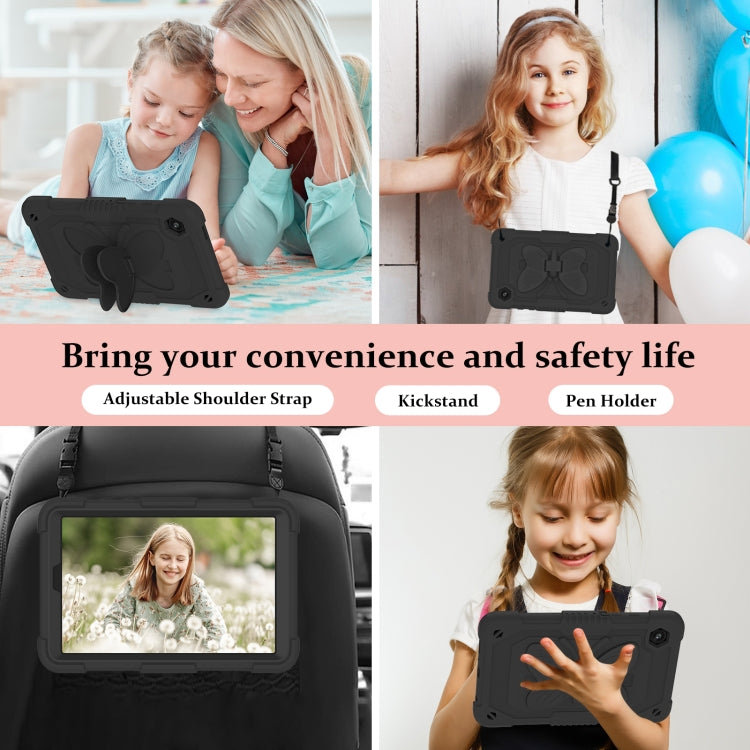 For Samsung Galaxy Tab A9 Butterfly Kickstand Heavy Duty Hard Rugged Tablet Case(Black) - Galaxy Tab A9 by buy2fix | Online Shopping UK | buy2fix