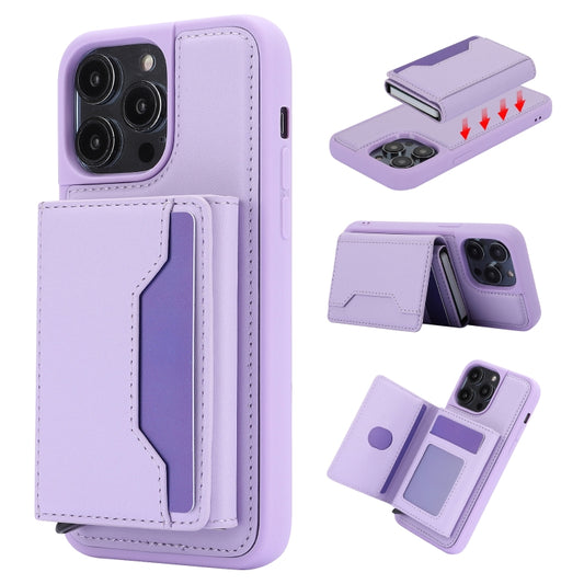 For iPhone 15 Pro RFID Anti-theft Detachable Card Bag Leather Phone Case(Purple) - iPhone 15 Pro Cases by buy2fix | Online Shopping UK | buy2fix