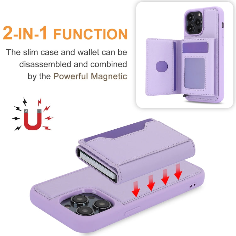 For iPhone 15 Pro RFID Anti-theft Detachable Card Bag Leather Phone Case(Purple) - iPhone 15 Pro Cases by buy2fix | Online Shopping UK | buy2fix