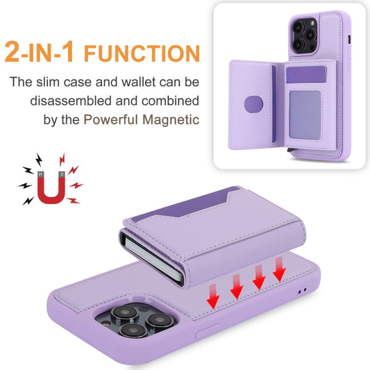 For iPhone 15 Pro RFID Anti-theft Detachable Card Bag Leather Phone Case(Purple) - iPhone 15 Pro Cases by buy2fix | Online Shopping UK | buy2fix