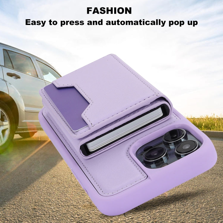 For iPhone 15 Pro RFID Anti-theft Detachable Card Bag Leather Phone Case(Purple) - iPhone 15 Pro Cases by buy2fix | Online Shopping UK | buy2fix