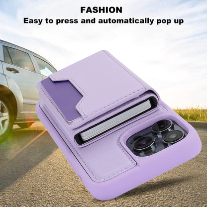 For iPhone 15 Pro RFID Anti-theft Detachable Card Bag Leather Phone Case(Purple) - iPhone 15 Pro Cases by buy2fix | Online Shopping UK | buy2fix