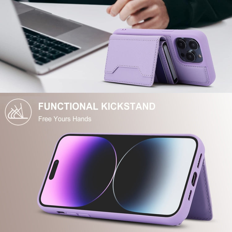 For iPhone 15 Pro RFID Anti-theft Detachable Card Bag Leather Phone Case(Purple) - iPhone 15 Pro Cases by buy2fix | Online Shopping UK | buy2fix