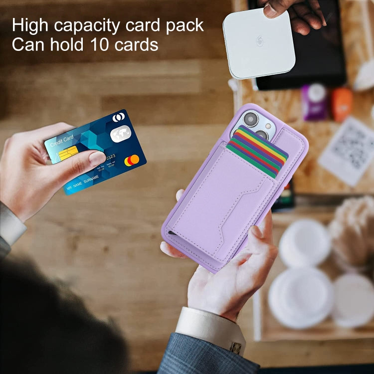 For iPhone 15 Pro RFID Anti-theft Detachable Card Bag Leather Phone Case(Purple) - iPhone 15 Pro Cases by buy2fix | Online Shopping UK | buy2fix