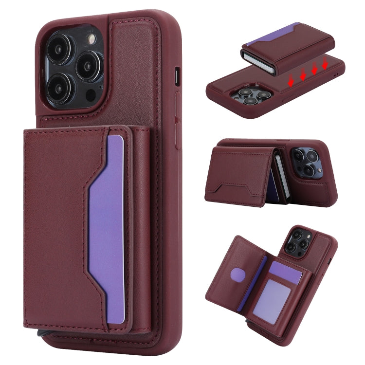 For iPhone 15 Pro RFID Anti-theft Detachable Card Bag Leather Phone Case(Wine Red) - iPhone 15 Pro Cases by buy2fix | Online Shopping UK | buy2fix