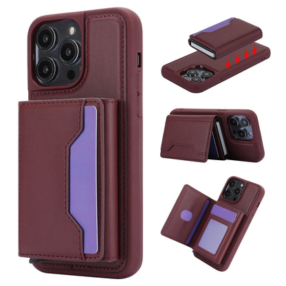 For iPhone 15 Pro RFID Anti-theft Detachable Card Bag Leather Phone Case(Wine Red) - iPhone 15 Pro Cases by buy2fix | Online Shopping UK | buy2fix