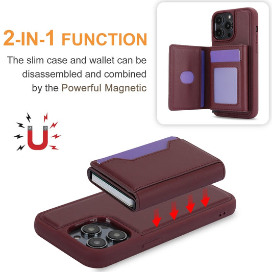 For iPhone 15 Pro RFID Anti-theft Detachable Card Bag Leather Phone Case(Wine Red) - iPhone 15 Pro Cases by buy2fix | Online Shopping UK | buy2fix
