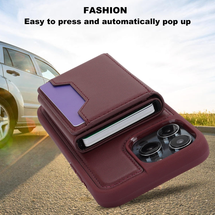 For iPhone 15 Pro RFID Anti-theft Detachable Card Bag Leather Phone Case(Wine Red) - iPhone 15 Pro Cases by buy2fix | Online Shopping UK | buy2fix