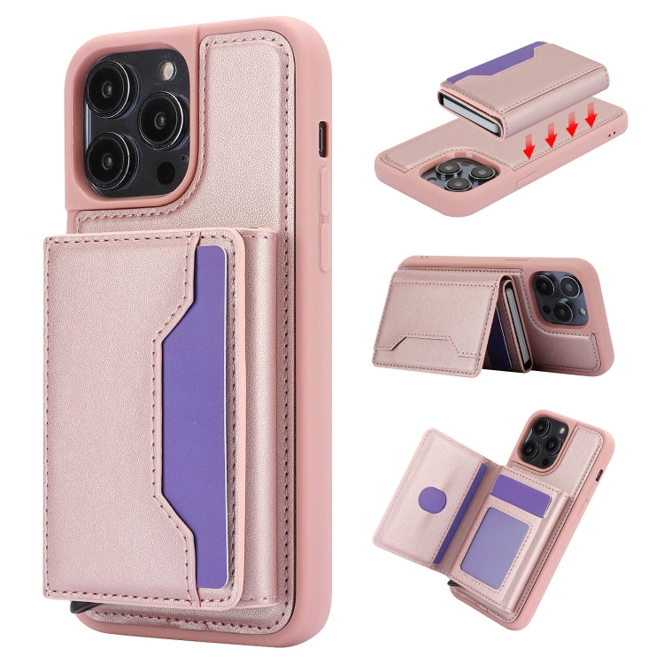 For iPhone 15 Pro RFID Anti-theft Detachable Card Bag Leather Phone Case(Pink) - iPhone 15 Pro Cases by buy2fix | Online Shopping UK | buy2fix