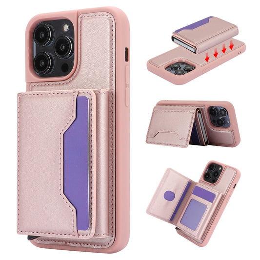 For iPhone 15 Pro RFID Anti-theft Detachable Card Bag Leather Phone Case(Pink) - iPhone 15 Pro Cases by buy2fix | Online Shopping UK | buy2fix