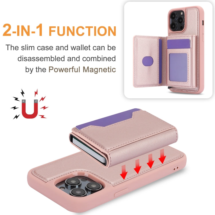 For iPhone 15 Pro RFID Anti-theft Detachable Card Bag Leather Phone Case(Pink) - iPhone 15 Pro Cases by buy2fix | Online Shopping UK | buy2fix