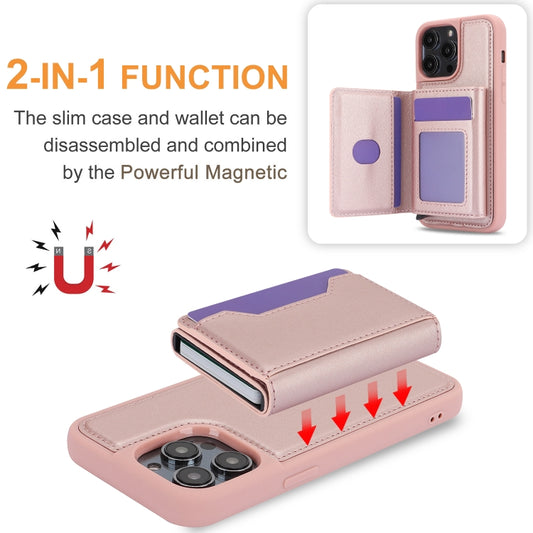 For iPhone 15 Pro RFID Anti-theft Detachable Card Bag Leather Phone Case(Pink) - iPhone 15 Pro Cases by buy2fix | Online Shopping UK | buy2fix