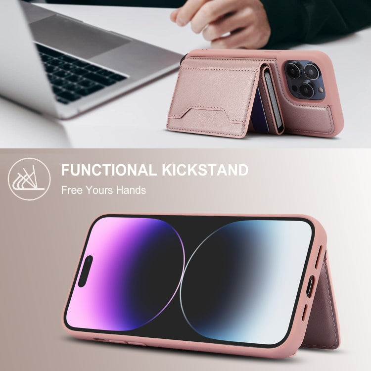 For iPhone 15 Pro RFID Anti-theft Detachable Card Bag Leather Phone Case(Pink) - iPhone 15 Pro Cases by buy2fix | Online Shopping UK | buy2fix