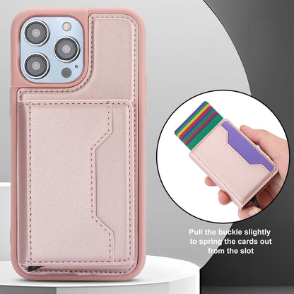 For iPhone 15 Pro RFID Anti-theft Detachable Card Bag Leather Phone Case(Pink) - iPhone 15 Pro Cases by buy2fix | Online Shopping UK | buy2fix