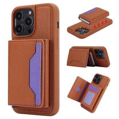 For iPhone 15 Pro RFID Anti-theft Detachable Card Bag Leather Phone Case(Brown) - iPhone 15 Pro Cases by buy2fix | Online Shopping UK | buy2fix