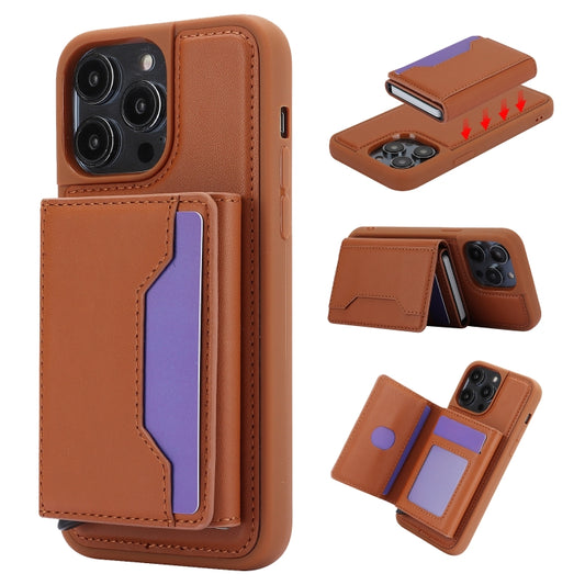 For iPhone 15 Pro RFID Anti-theft Detachable Card Bag Leather Phone Case(Brown) - iPhone 15 Pro Cases by buy2fix | Online Shopping UK | buy2fix