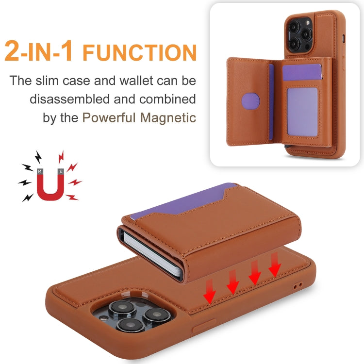 For iPhone 15 Pro RFID Anti-theft Detachable Card Bag Leather Phone Case(Brown) - iPhone 15 Pro Cases by buy2fix | Online Shopping UK | buy2fix