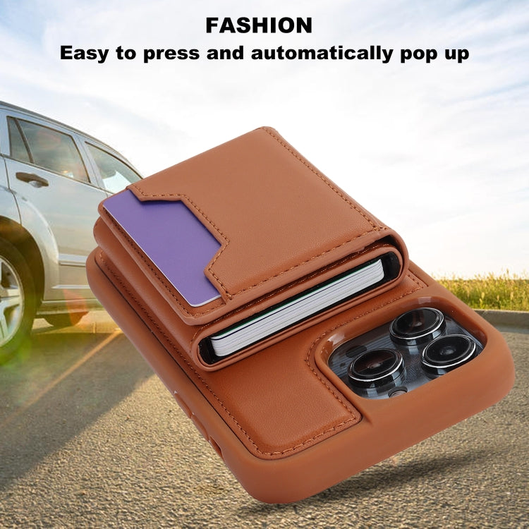For iPhone 15 Pro RFID Anti-theft Detachable Card Bag Leather Phone Case(Brown) - iPhone 15 Pro Cases by buy2fix | Online Shopping UK | buy2fix
