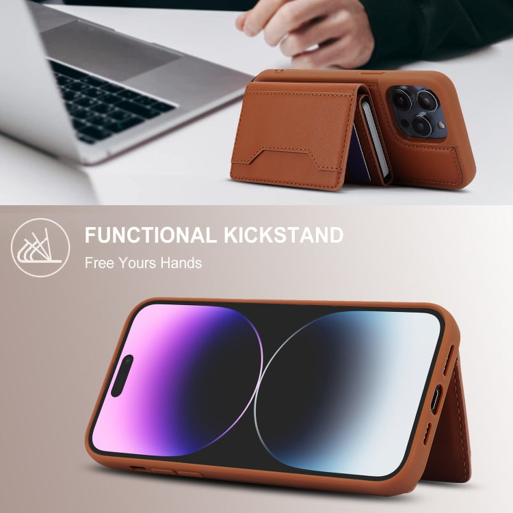For iPhone 15 Pro RFID Anti-theft Detachable Card Bag Leather Phone Case(Brown) - iPhone 15 Pro Cases by buy2fix | Online Shopping UK | buy2fix