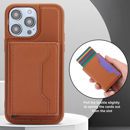 For iPhone 15 Pro RFID Anti-theft Detachable Card Bag Leather Phone Case(Brown) - iPhone 15 Pro Cases by buy2fix | Online Shopping UK | buy2fix