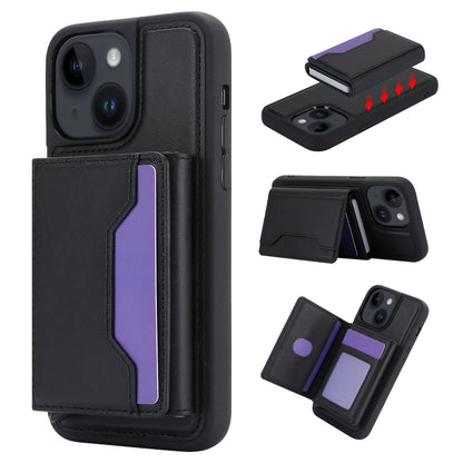 For iPhone 15 RFID Anti-theft Detachable Card Bag Leather Phone Case(Black) - iPhone 15 Cases by buy2fix | Online Shopping UK | buy2fix