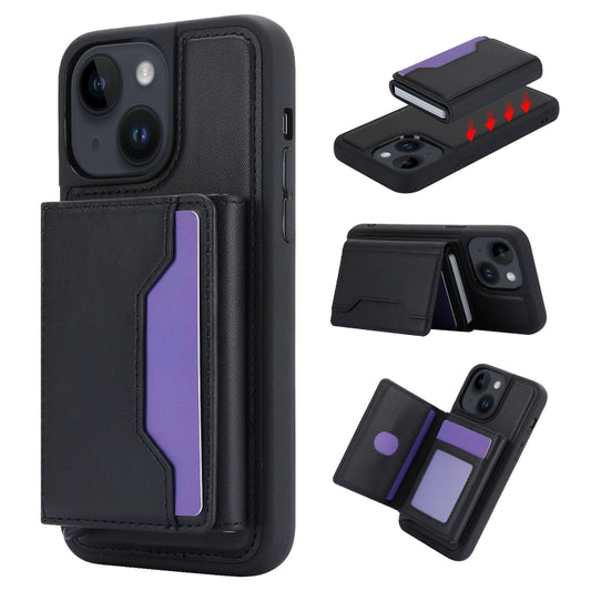 For iPhone 15 RFID Anti-theft Detachable Card Bag Leather Phone Case(Black) - iPhone 15 Cases by buy2fix | Online Shopping UK | buy2fix