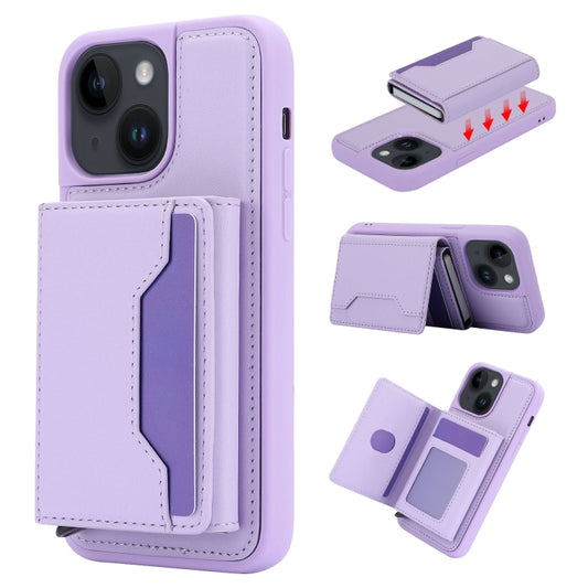 For iPhone 15 RFID Anti-theft Detachable Card Bag Leather Phone Case(Purple) - iPhone 15 Cases by buy2fix | Online Shopping UK | buy2fix