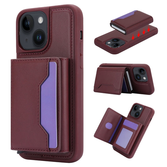For iPhone 15 RFID Anti-theft Detachable Card Bag Leather Phone Case(Wine Red) - iPhone 15 Cases by buy2fix | Online Shopping UK | buy2fix