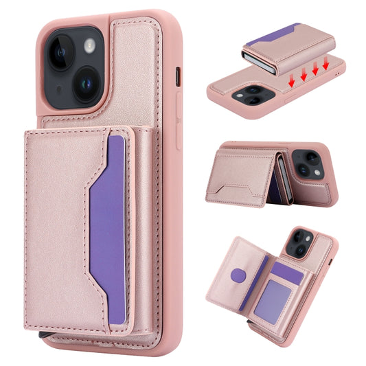 For iPhone 15 RFID Anti-theft Detachable Card Bag Leather Phone Case(Pink) - iPhone 15 Cases by buy2fix | Online Shopping UK | buy2fix