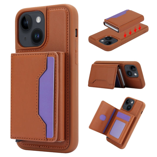 For iPhone 15 RFID Anti-theft Detachable Card Bag Leather Phone Case(Brown) - iPhone 15 Cases by buy2fix | Online Shopping UK | buy2fix
