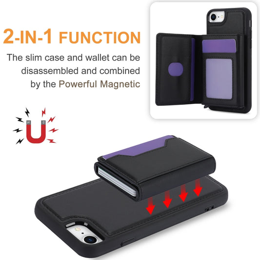 For iPhone SE 2022 / 2020 / 8 / 7 RFID Anti-theft Detachable Card Bag Leather Phone Case(Black) - iPhone SE 2022 / 2020 / 8 / 7 Cases by buy2fix | Online Shopping UK | buy2fix