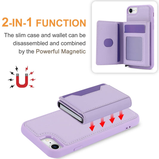 For iPhone SE 2022 / 2020 / 8 / 7 RFID Anti-theft Detachable Card Bag Leather Phone Case(Purple) - iPhone SE 2022 / 2020 / 8 / 7 Cases by buy2fix | Online Shopping UK | buy2fix