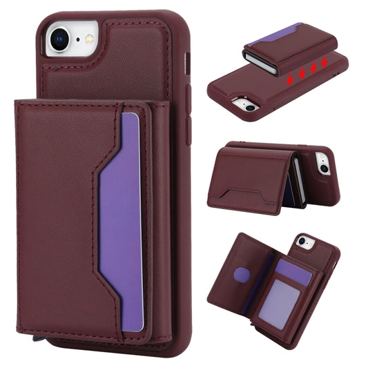 For iPhone SE 2022 / 2020 / 8 / 7 RFID Anti-theft Detachable Card Bag Leather Phone Case(Wine Red) - iPhone SE 2022 / 2020 / 8 / 7 Cases by buy2fix | Online Shopping UK | buy2fix