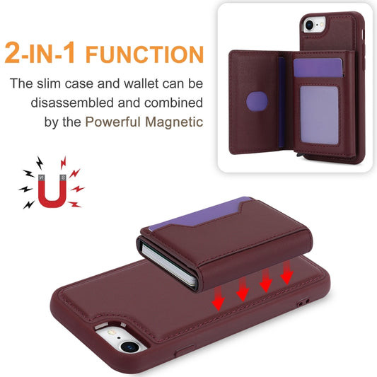 For iPhone SE 2022 / 2020 / 8 / 7 RFID Anti-theft Detachable Card Bag Leather Phone Case(Wine Red) - iPhone SE 2022 / 2020 / 8 / 7 Cases by buy2fix | Online Shopping UK | buy2fix