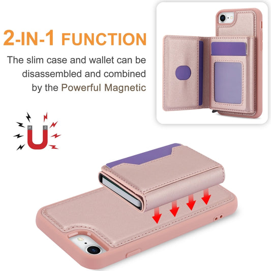 For iPhone SE 2022 / 2020 / 8 / 7 RFID Anti-theft Detachable Card Bag Leather Phone Case(Pink) - iPhone SE 2022 / 2020 / 8 / 7 Cases by buy2fix | Online Shopping UK | buy2fix