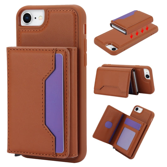 For iPhone SE 2022 / 2020 / 8 / 7 RFID Anti-theft Detachable Card Bag Leather Phone Case(Brown) - iPhone SE 2022 / 2020 / 8 / 7 Cases by buy2fix | Online Shopping UK | buy2fix
