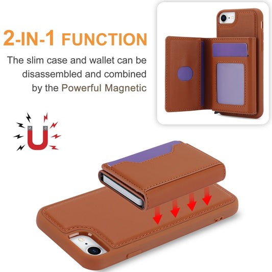 For iPhone SE 2022 / 2020 / 8 / 7 RFID Anti-theft Detachable Card Bag Leather Phone Case(Brown) - iPhone SE 2022 / 2020 / 8 / 7 Cases by buy2fix | Online Shopping UK | buy2fix